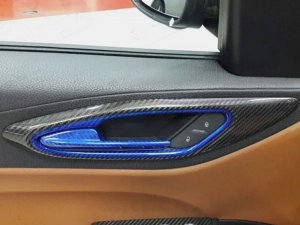 Alfa Romeo Giulia Interior Door Handle Surround Trim Set - Carbon Fiber - Blue Candy